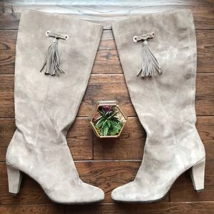 Bandolino suede leather gray fringe high boots